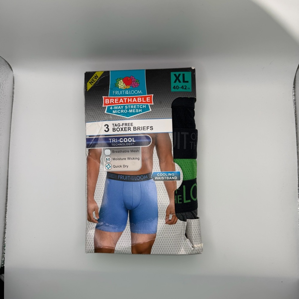 Fruit Of The Loom Mens XL Breathable 3 Pack Assorted Boxer Brief BW3BBC2